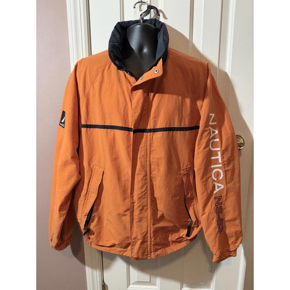 Vintage Nautica Jacket Mens Large Orange NS-83 Full Zip Sailing Coat 90s